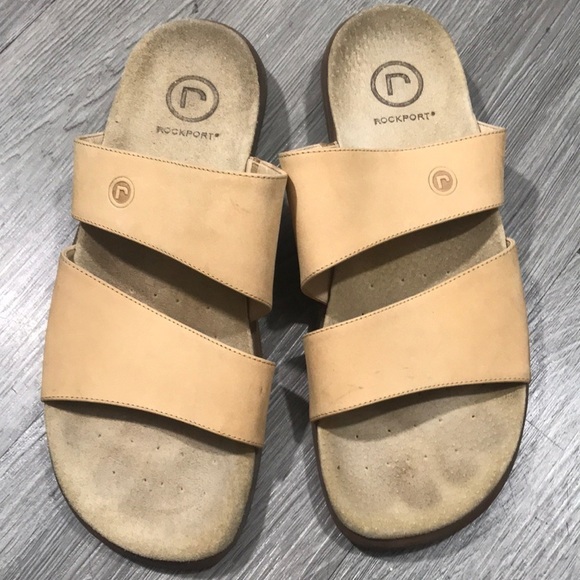 Rockport Beige Slip-On Leather Sandals size 9 - Picture 1 of 8